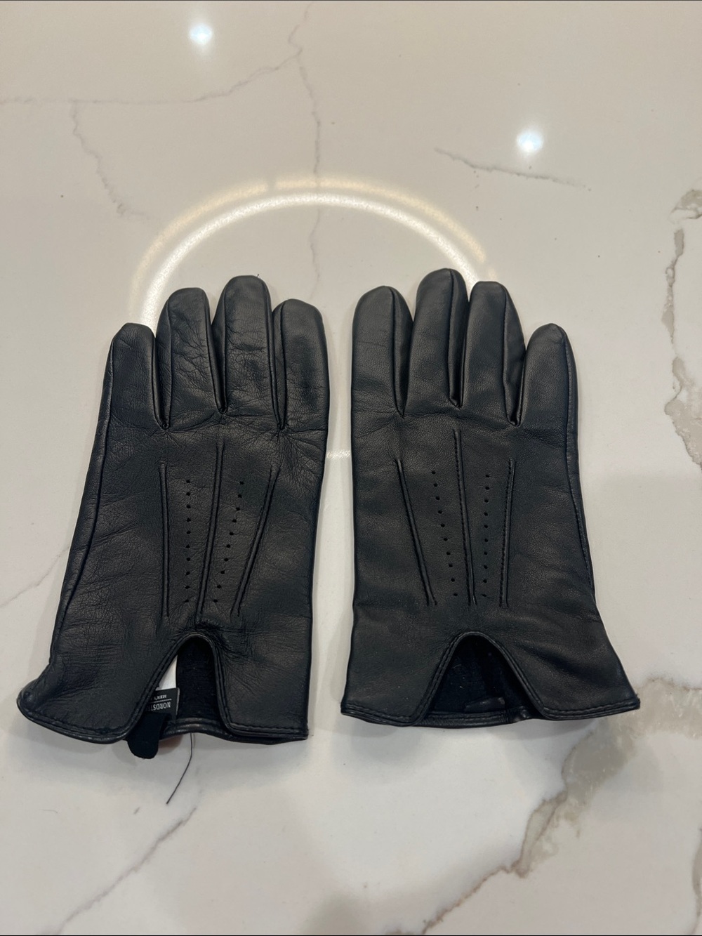 Nordstrom Black Leather Driving Gloves with Perforated Detailing